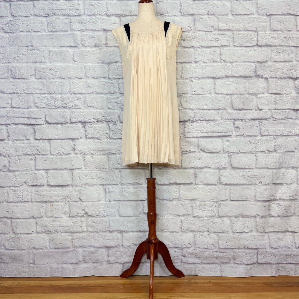 April, May Tana Cream & Navy Blue Pleated Mini Dress